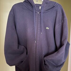 Preowned Lacoste Men's Dark Navy Full-Zip Hoodie Cotton Fleece Sz XXL/9